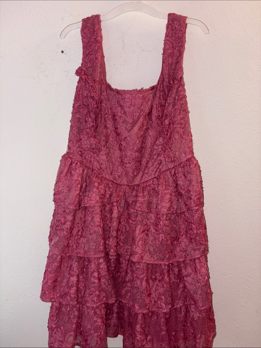 ARULA Rose Pink Tiered Lace Sleeveless Dress